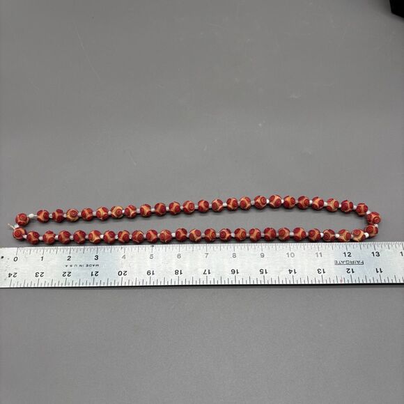 Vintage Tagua Nut Carved Rosettes Beaded Necklace Shell Spacers 26" Craft Beads - Picture 5 of 8